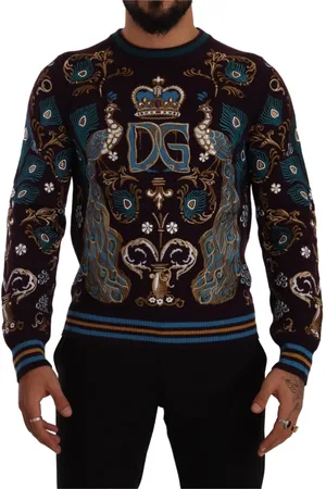 Dolce & Gabbana Sweathshirts & Hoodies, Herre, Flerfarvet, L, Cashmere, Luksus Bordeaux Cashmere Crewneck Sweater