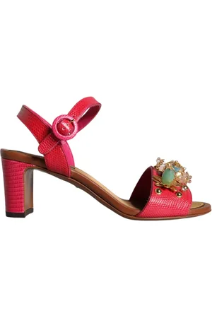Dolce & Gabbana Sko, Dame, Flerfarvet, 36 EU, Læder, Fuchsia Læder Prydet Hæle Sandaler