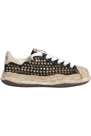 MIHARA YASUHIRO Sko, Herre, Sort, 44 EU, Læder, Canvas Blakey Sneakers med nitter