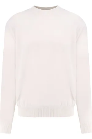Moncler Strik, Herre, , M, Bomuld, Hvid Sweater med Ribbede Detaljer