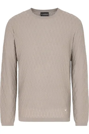 Emporio Armani Strik, Herre, Brun, L, Uld, Luksus Uldtrøje med Strikket Mønster