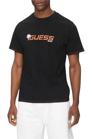 Guess Top, Herre, Sort, L, Bomuld, Palm Logo Tee Sort Rund Hals