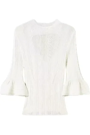 Twin-Set Bluser & Skjorter, Dame, Hvid, XS, Rillet tilpasset top med rynke