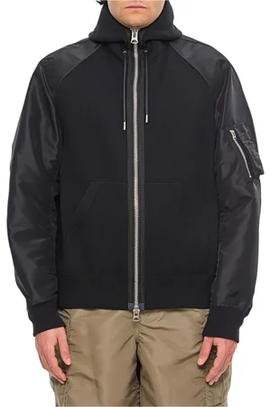 SACAI Sweathshirts & Hoodies, Herre, Sort, L, Nylon, Hættet Nylonjakke Lynlåslukning Sort
