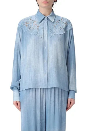 ERMANNO SCERVINO Bluser & Skjorter, Dame, Blå, 2XS, Blå Blonde Krave Skjorte