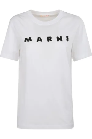 Marni Top, Dame, Hvid, XS, Bomuld, Hvid Rund Hals Logo Print T-shirt