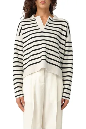 Ami Strik, Dame, Grå, L, Uld, Grå Stribet Uld Henley Pullover