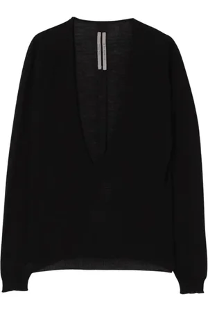 Rick Owens Strik, Dame, Sort, S, Uld, Beige V-Neck Strik Cardigan Sweater