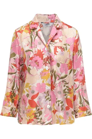 Max Mara Bluser & Skjorter, Dame, Lyserød, S, Blomstret silkeskjorte Alan i