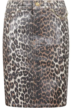 Ganni Nederdel, Dame, Flerfarvet, L, Denim, Leopard Print Denim Jeans med Logo