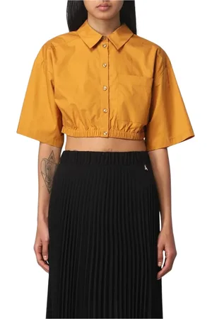 Patrizia Pepe Bluser & Skjorter, Dame, Brun, XS, Bomuld, Poplin Skjorte med Cinched Talje