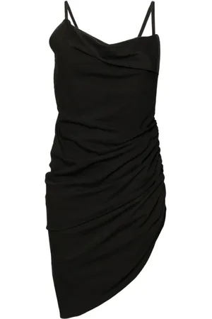 Jacquemus Kjole, Dame, Sort, M, Uld, Sort Draperet Kjole med Asymmetrisk Kjole