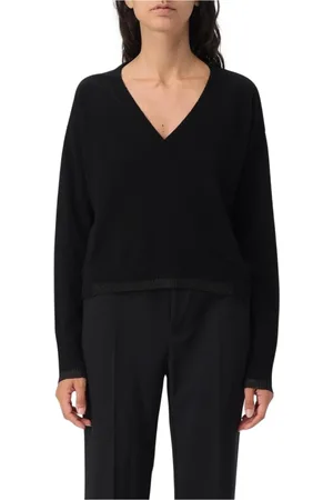 Pinko Strik, Dame, Sort, M, Uld, Sort V-hals Sweater