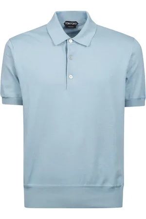 Tom Ford Top, Herre, Blå, XL, Bomuld, Bomuld Polo Skjorte med Halv Knap
