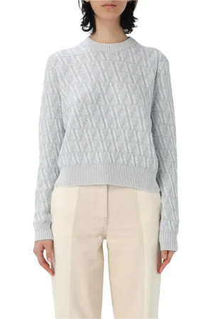 Fendi Strik, Dame, Blå, XS, Uld, Blå Tekstureret Strik Pullover Sweater
