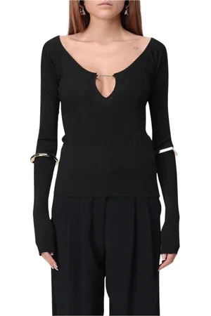 Jacquemus Strik, Dame, Sort, S, Uld, Hvid Keyhole Striktop
