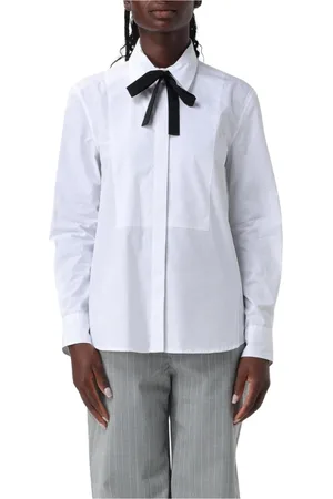 Dondup Bluser & Skjorter, Dame, Hvid, M, Bomuld, Hvid Bow Neck Poplin Skjorte
