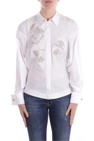 Elisabetta Franchi Bluser & Skjorter, Dame, Hvid, M, Bomuld, Hvid Skjorte med Broderi