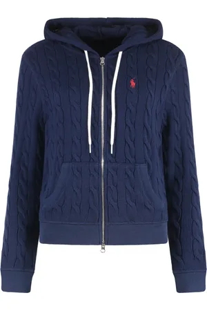 Ralph Lauren Strik, Dame, Blå, L, Bomuld, Bomulds Cardigan med Hætte og Lommer