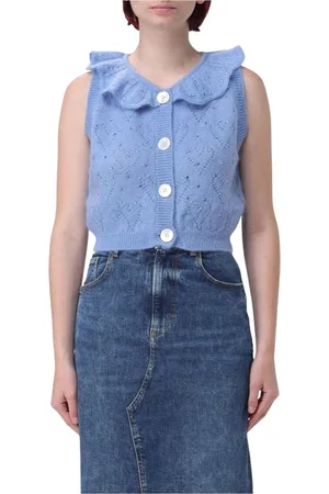 Alessandra Rich Strik, Dame, Blå, S, Uld, Blå Strikket Ruffle Vest