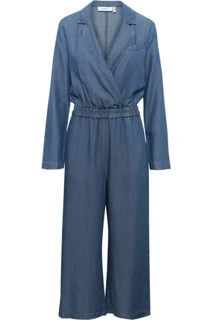 INWEAR Jumpsuits & Playsuits, Dame, Blå, XS, Uld, Blå Jumpsuit med Smock Talje