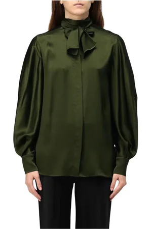 Alberta Ferretti Bluser & Skjorter, Dame, Grøn, XS, Beige Silke High Neck Bluse