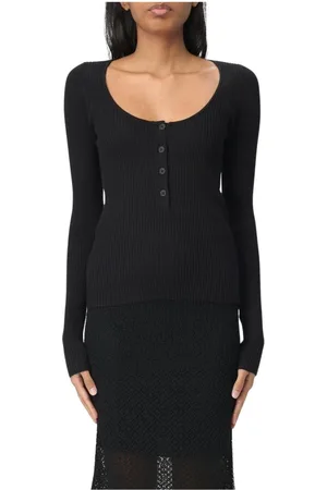 Pinko Strik, Dame, Sort, M, Uld, Blå Ribstrikket Pullover Sweater