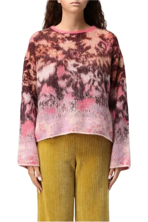 FORTE FORTE Strik, Dame, Flerfarvet, S, Uld, Abstrakt Print Mohair Pullover Sweater