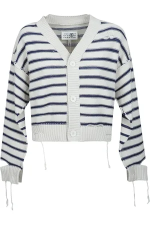 Maison Margiela Strik, Dame, Flerfarvet, S, Bomuld, Stribet Bomuldscardigan med Strikdesign