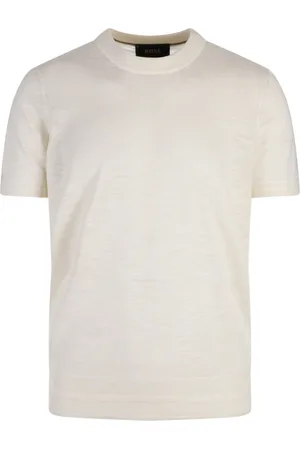 HUGO BOSS Strik, Herre, Hvid, S, Bomuld, Hvide Sweaters med Ribkant