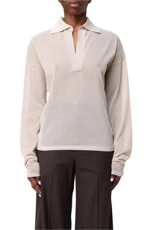 ALYSI Strik, Dame, , S, Silkeknit Polo Sweater i Støv