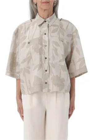 Brunello Cucinelli Bluser & Skjorter, Dame, , S, Linned, Blomstret Linned Boxy Skjorte