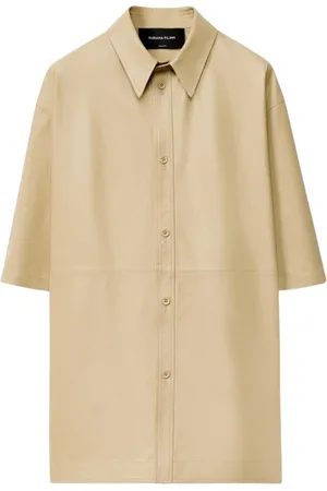Fabiana Filippi Bluser & Skjorter, Dame, Gul, XS, Uld, Luksuriøs Guld Læder Oversized Skjorte