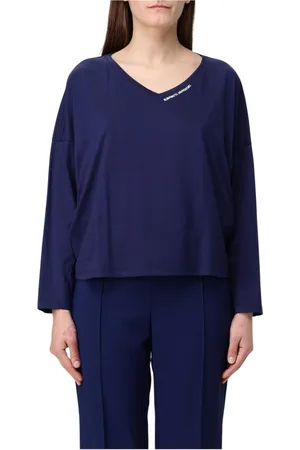 Elisabetta Franchi Strik, Dame, Blå, L, Uld, Blå V-hals Strik Trøje