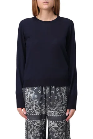 Golden Goose Strik, Dame, Blå, M, Uld, Blå Merino Crew Neck Sweater