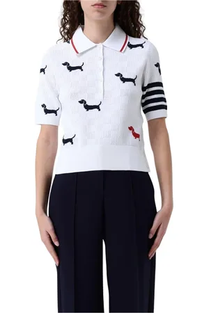 Thom Browne Top, Dame, Hvid, S, Strikket Polo Skjorte Dachshund Stil