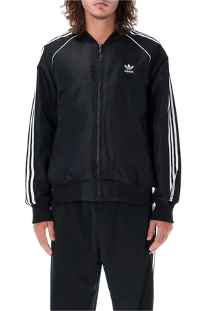 adidas Sweathshirts & Hoodies, Herre, Sort, M, Uld, Sort Bomberjakke med Ikoniske Striber