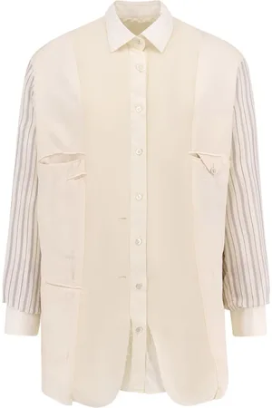 Maison Margiela Bluser & Skjorter, Herre, , L, Uld, Hvid Frynset Button-Up Sweater