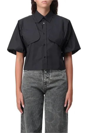 Maison Margiela Bluser & Skjorter, Dame, Sort, XS, Bomuld, Sort Bomuld Krave Skjorte Overlay