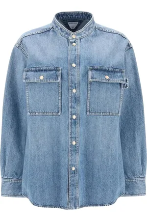 Bottega Veneta Bluser & Skjorter, Dame, Blå, XS, Uld, Stilfuld Denim Skjorte til Kvinder