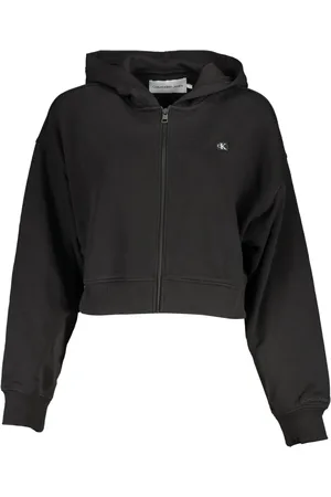 Calvin Klein Sweathshirts & Hoodies, Dame, Sort, XL, Bomuld, Sort hættetrøje med lynlås og logo