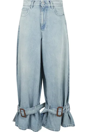 J.W.Anderson Jeans, Dame, Blå, W27, Bomuld, Bred Ben Spænde Manchet Jeans
