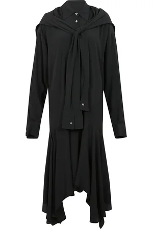 Acne Studios Kjole, Dame, Sort, S, Uld, Lagdelt Langærmet Asymmetrisk Silkekjole