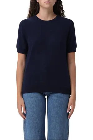 Khaite Strik, Dame, Blå, S, Cashmere, Marineblå Cashmere Kortærmet Sweater