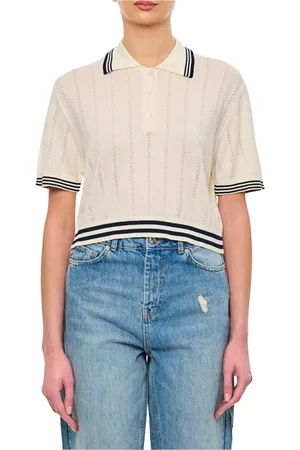 Golden Goose Strik, Dame, Hvid, S, Bomuld, Hvid Polo Strik Top Korte Ærmer