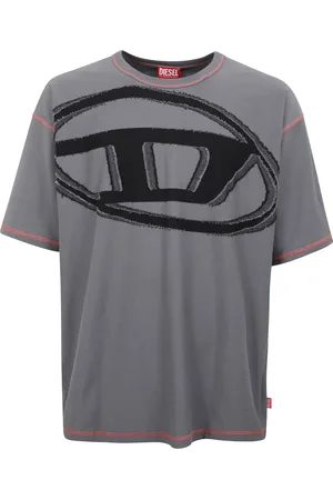 Diesel Top, Herre, Grå, S, Bomuld, Stiliseret Logo Rund Hals T-shirt