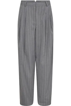 Co`Couture Bukser, Dame, Grå, L, Polyester, Elegant Pinstripe Plisserede Lange Bukser