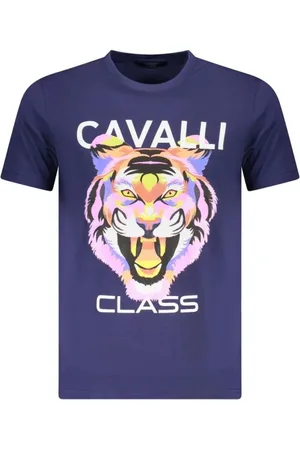 Roberto Cavalli Top, Herre, Blå, L, Bomuld, Blå Bomuld Crew Neck T-Shirt