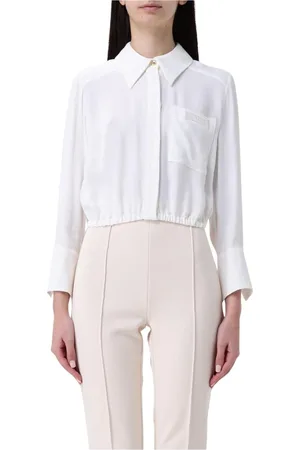 Elisabetta Franchi Bluser & Skjorter, Dame, Hvid, M, Elegant Elfenbenssilkebluse