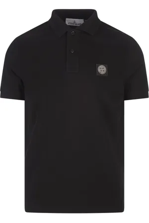Stone Island Top, Herre, Sort, L, Sort Slim Fit Polo Shirt med Compass Logo